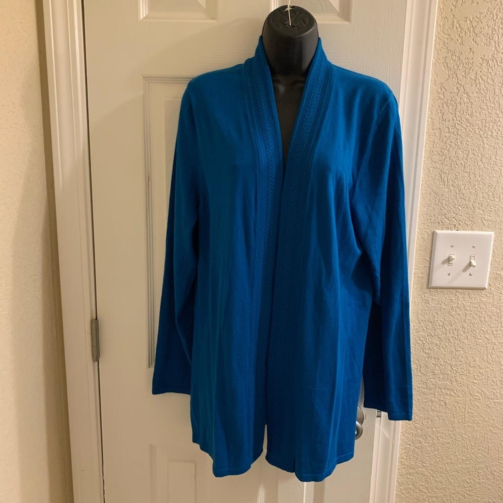 Talbots gorgeous Caribbean blue open cardigan